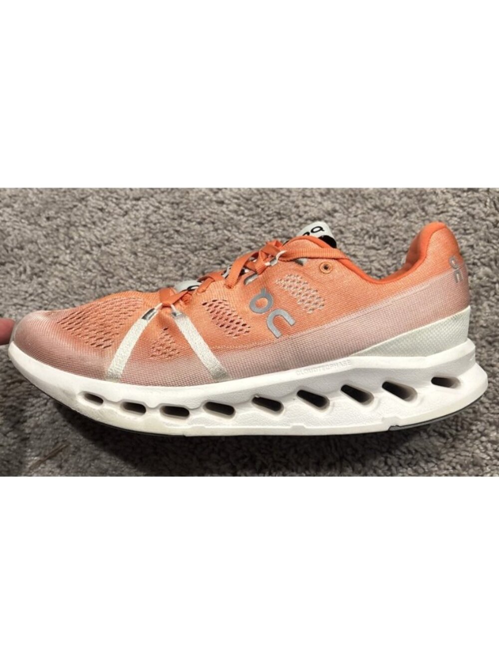 On Cloudsurfer 7 Flame Orange White Mens Size 10 Athletic Running Shoes Sneakers